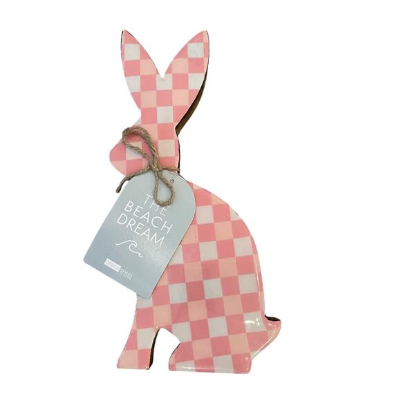 Design Styles Pink & White Checkered Wooden and Enamel Bunny Easter Decor New - Picture 11 of 12